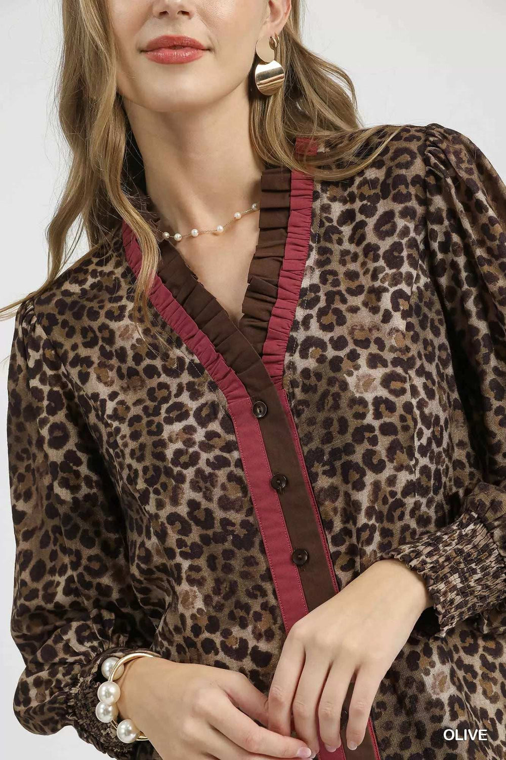 Umgee Ruffle Trim Leopard Print Shirt - Trendsi - Flyclothing LLC