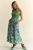 Davi & Dani Multi Smocked Bodice Geo Ruffle Strappy Midi Dress - Trendsi