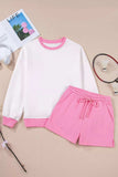 Color Block Sweatshirt and Elastic Waist Shorts Set - Trendsi - Flyclothing LLC