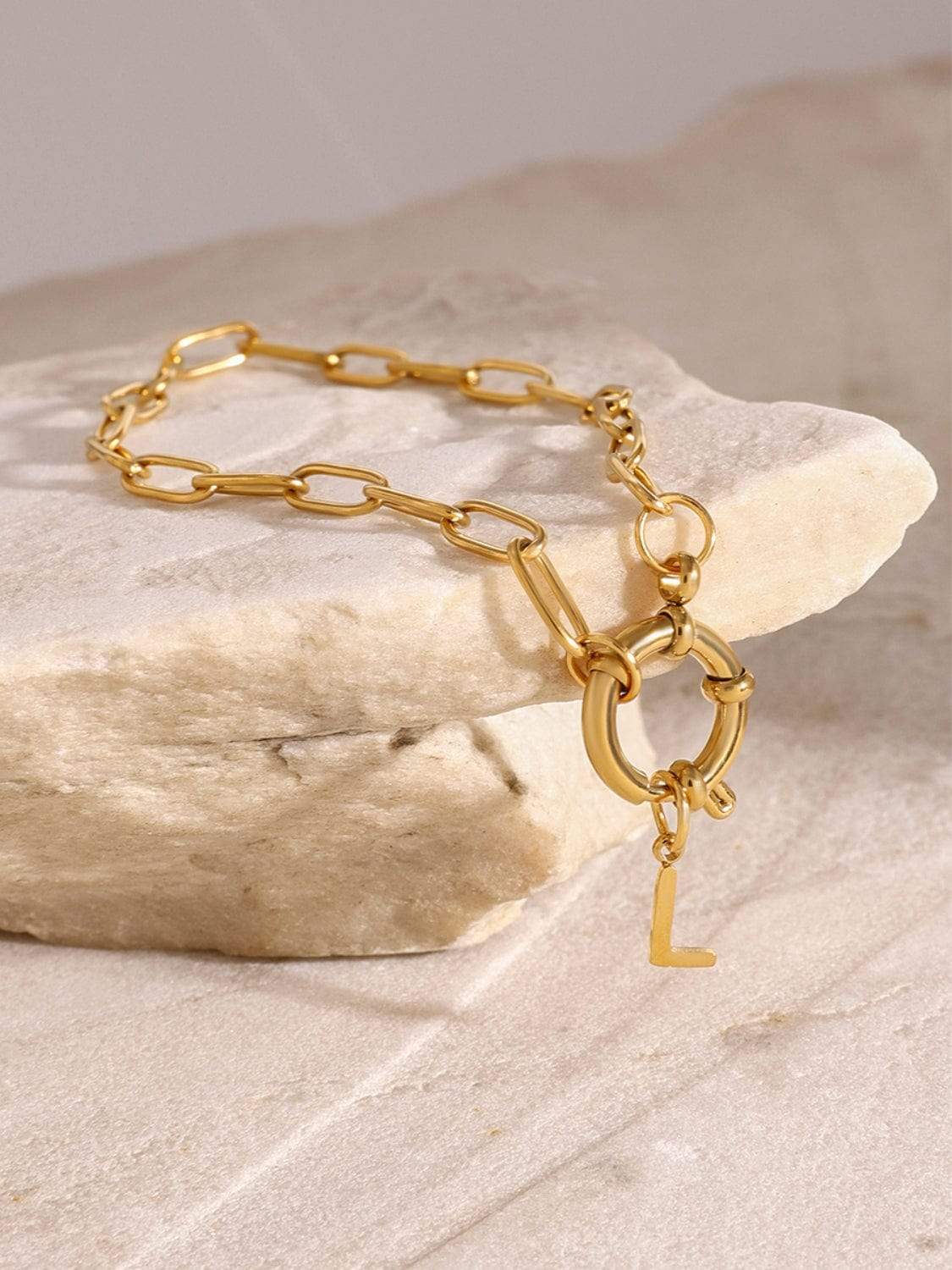 18K Gold-Plated Stainless Steel Letter L Bracelet - Trendsi - Flyclothing LLC