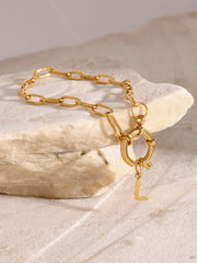18K Gold-Plated Stainless Steel Letter L Bracelet - Trendsi