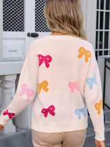 Bow Graphic Round Neck Long Sleeve Sweater - Trendsi - Flyclothing LLC