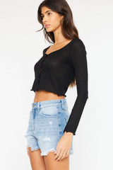 Kancan High Waist Frayed Denim Shorts - Trendsi - Flyclothing LLC