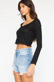 Kancan High Waist Frayed Denim Shorts - Trendsi