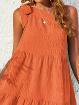 Textured Tied Single Shoulder Mini Dress - Trendsi - Flyclothing LLC