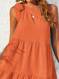 Textured Tied Single Shoulder Mini Dress - Trendsi