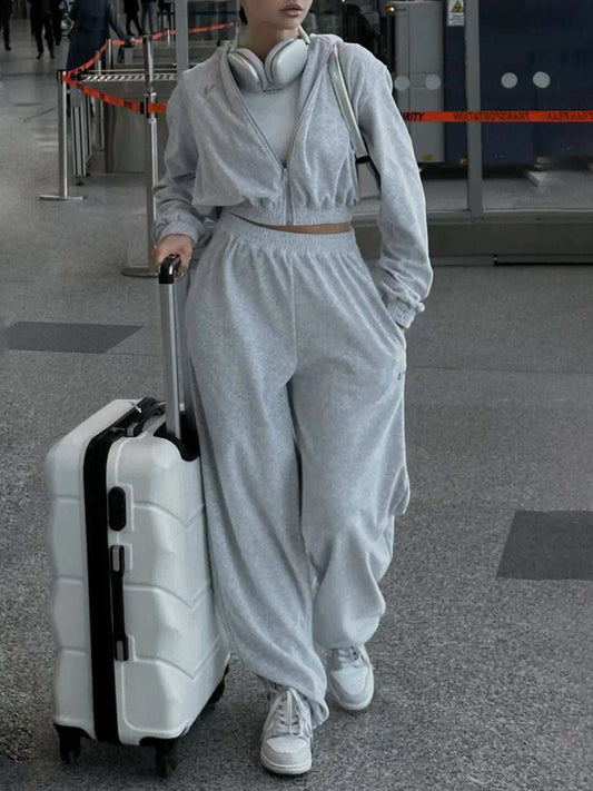 Zip Up Hoodie and Pocketed Pants Set - Trendsi - Flyclothing LLC