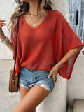 V-Neck Batwing Sleeve Knit Top - Trendsi - Flyclothing LLC