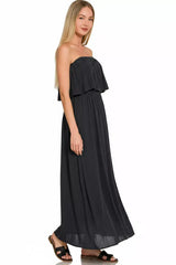 Zenana Woven Crinkle Strapless Maxi Dress - Trendsi - Flyclothing LLC