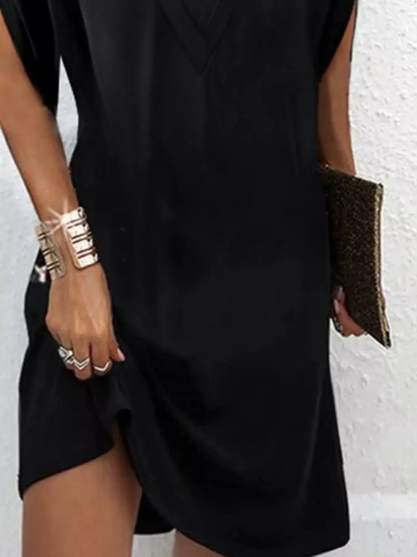 Full Size V-Neck Slit Sleeve Mini Dress Plus Size - Trendsi - Flyclothing LLC