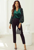 Sequin Notched Long Sleeve Blouse - Trendsi - Flyclothing LLC