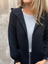 Full Size Open Front Drop Shoulder Hooded Cardigan Plus Size - Trendsi - Flyclothing LLC