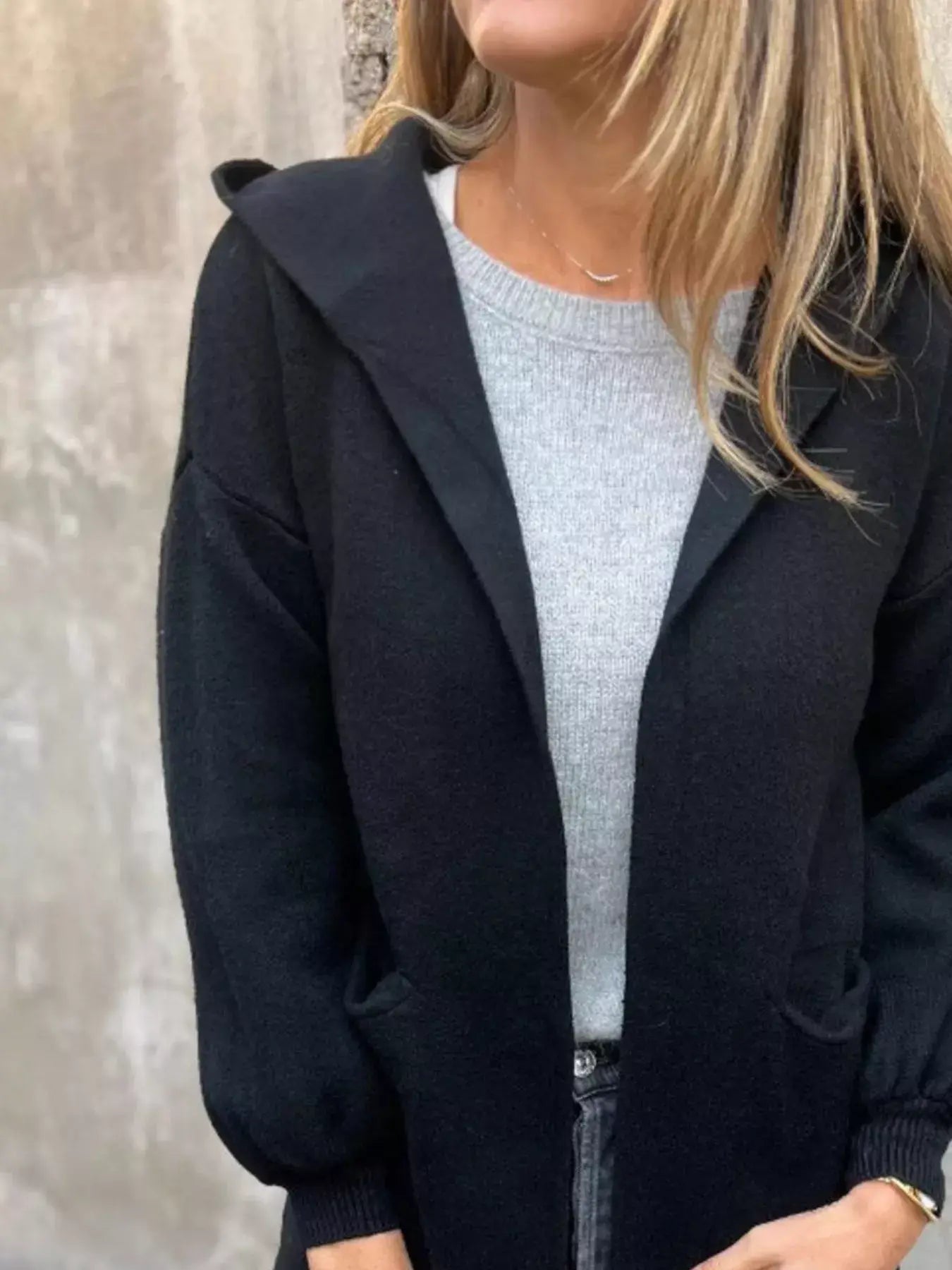 Full Size Open Front Drop Shoulder Hooded Cardigan Plus Size - Trendsi - Flyclothing LLC