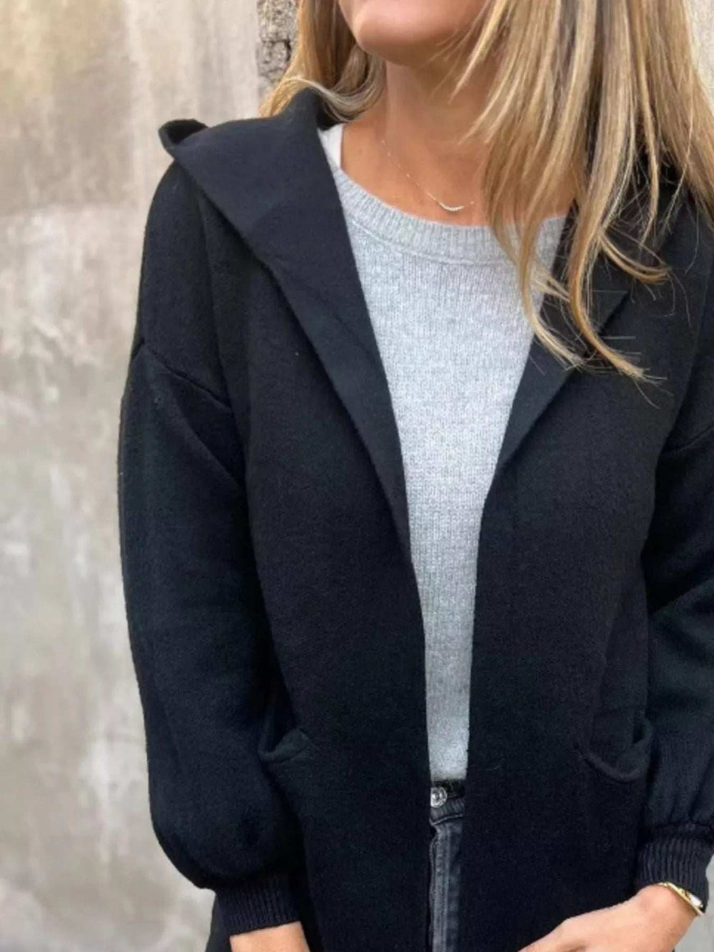 Full Size Open Front Drop Shoulder Hooded Cardigan Plus Size - Trendsi - Flyclothing LLC
