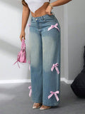 Bow High Rise Wide Leg Jeans - Trendsi
