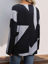 Color Block V-Neck Long Sleeve T-Shirt - Trendsi - Flyclothing LLC