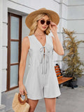 Tie Front Sleeveless Romper with Pockets - Trendsi - Flyclothing LLC