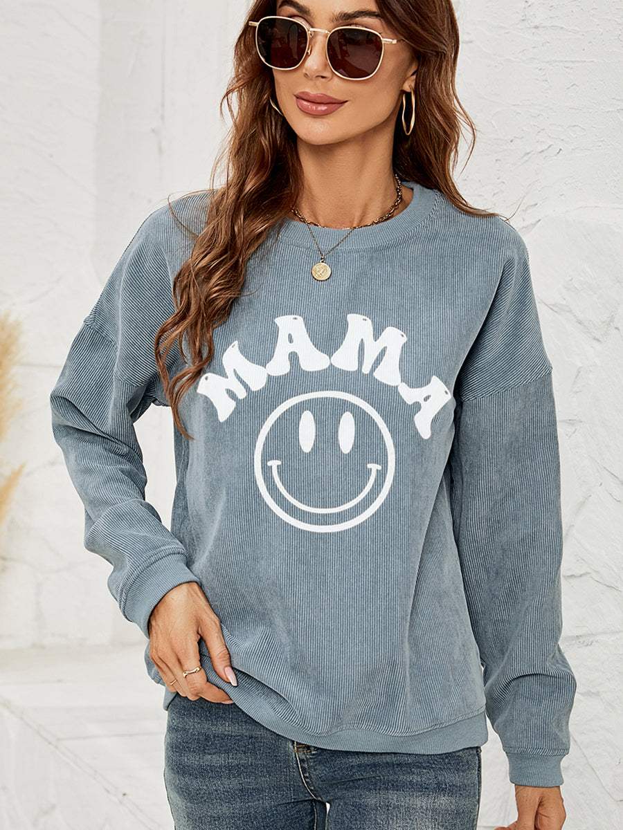 Round Neck Long Sleeve MAMA Graphic Sweatshirt - Trendsi - Flyclothing LLC