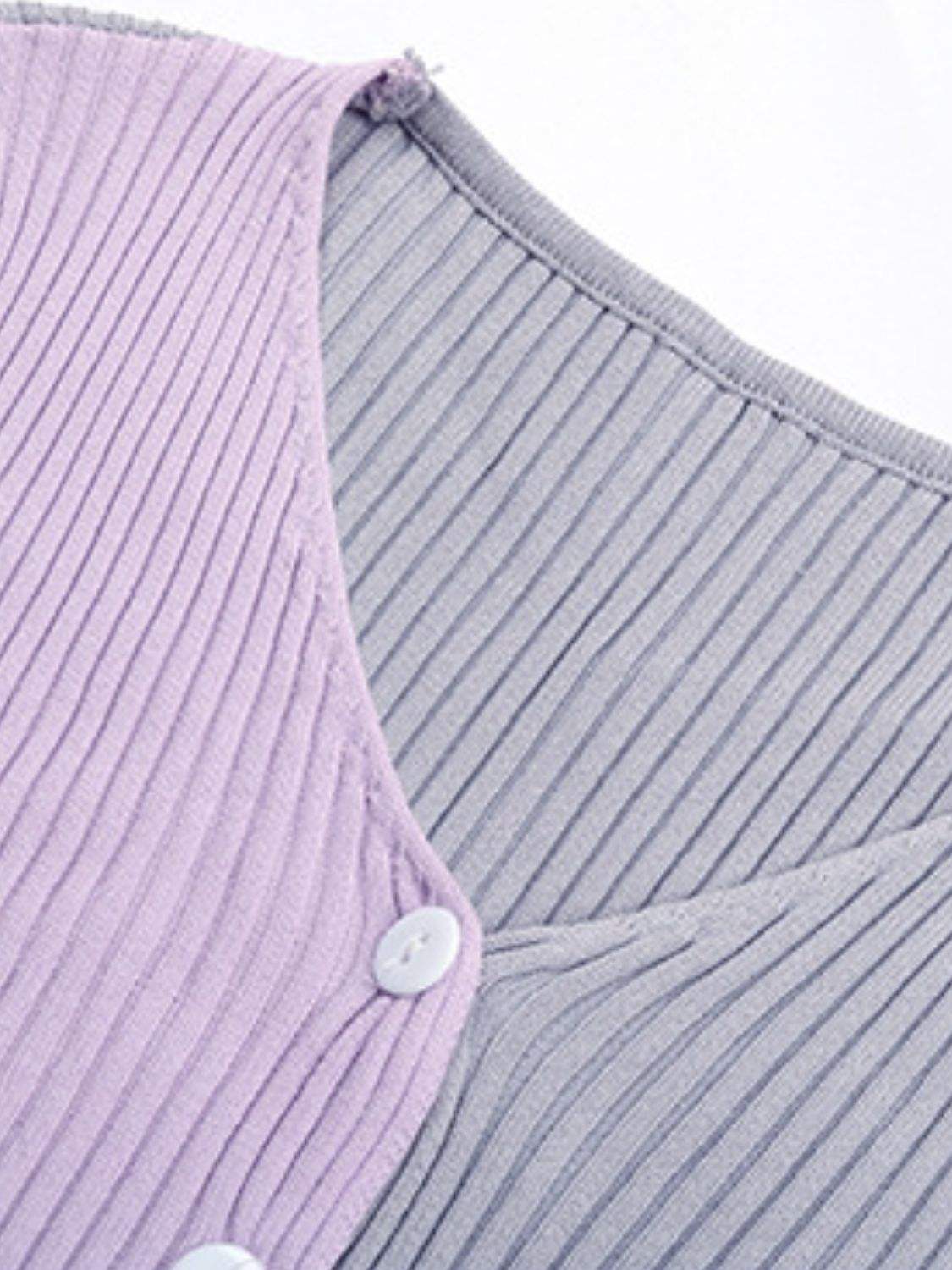 Contrast Button Up Long Sleeve Cardigan - Trendsi - Flyclothing LLC