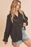 Aemi + Co Raw Edge Exposed Seam Collared Neck Long Sleeve Shirt - Trendsi