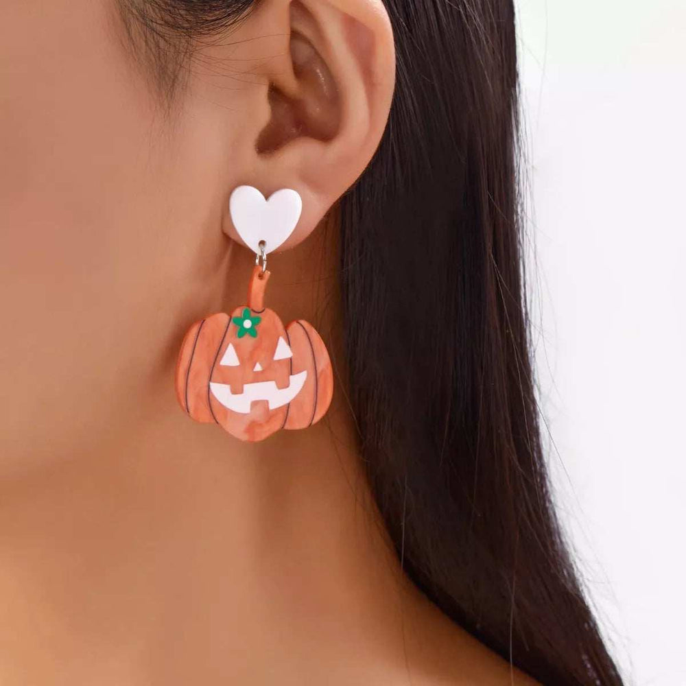 Halloween Pumpkin Heart Drop Earrings - Trendsi - Flyclothing LLC