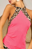 BiBi Triblend Leopard Halter Neck Tied Detailed Top - Trendsi