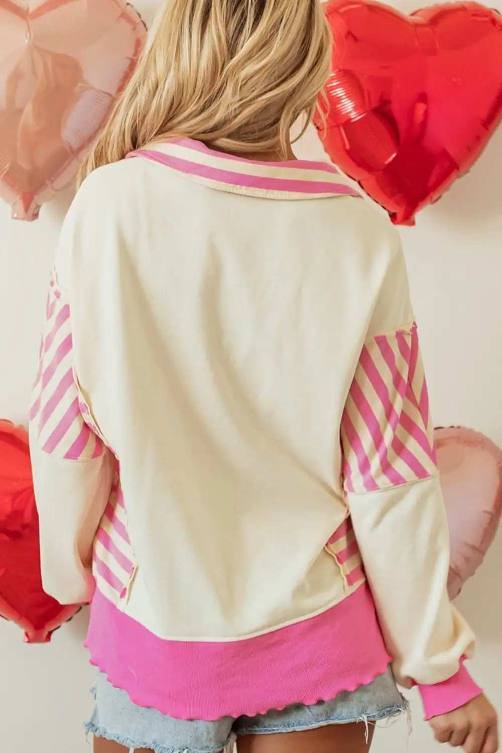 Valentine’s Day Sequin Heart Pattern Long Sleeve Sweatshirt - Trendsi - Flyclothing LLC