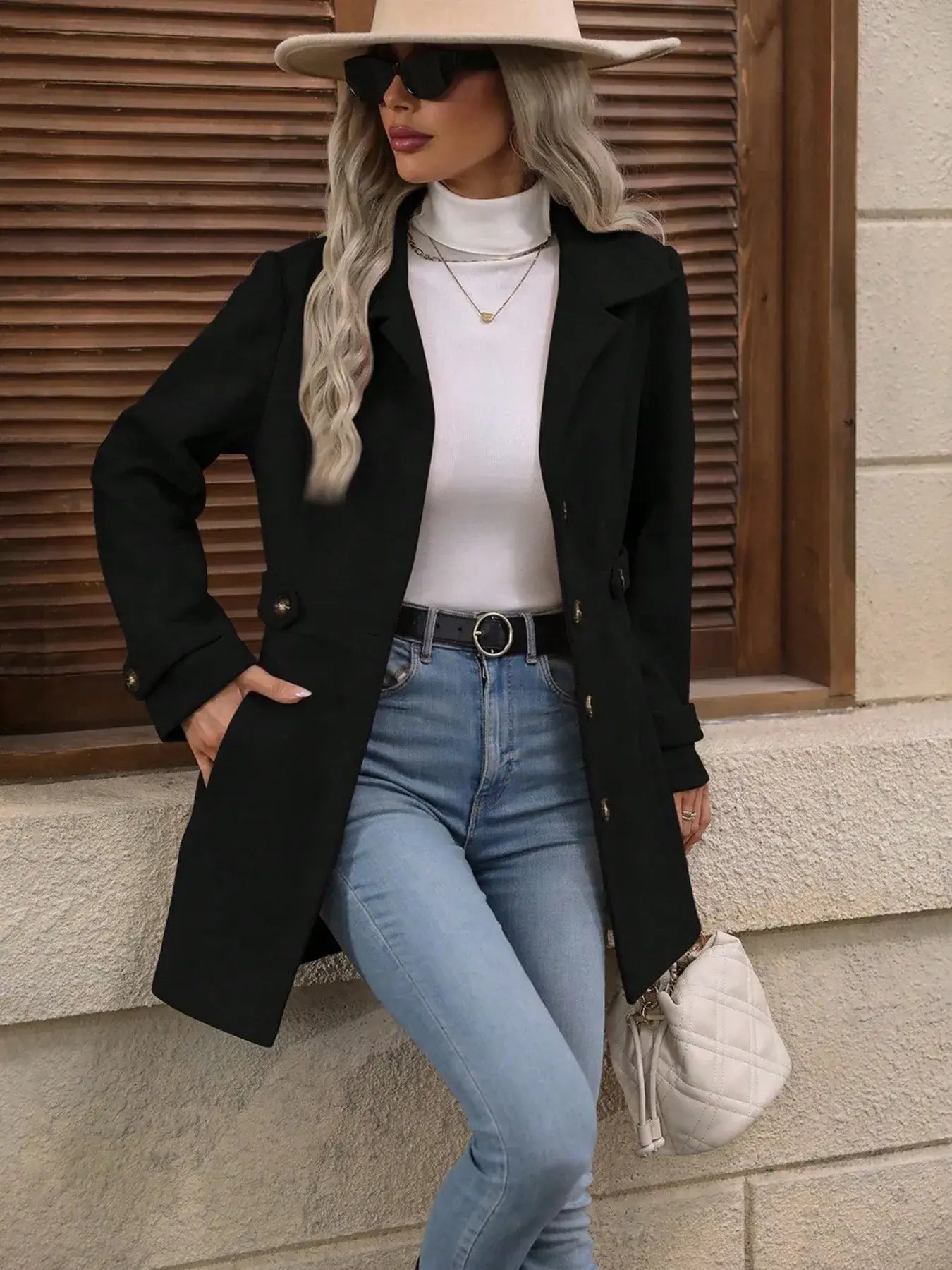 Button Up Long Sleeve Coat - Trendsi - Flyclothing LLC