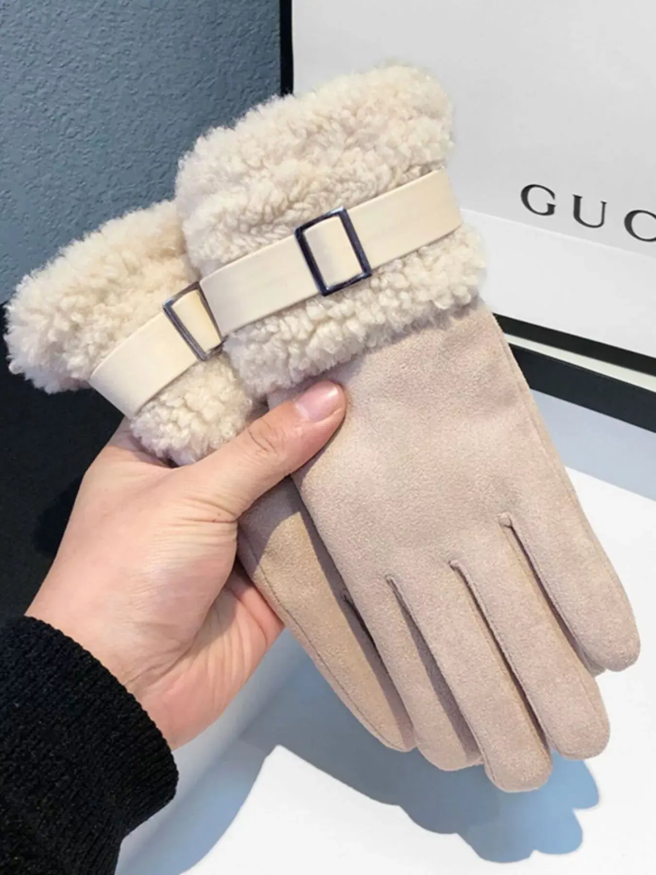 Suede Gloves with Fur Cuff - Trendsi - Flyclothing LLC