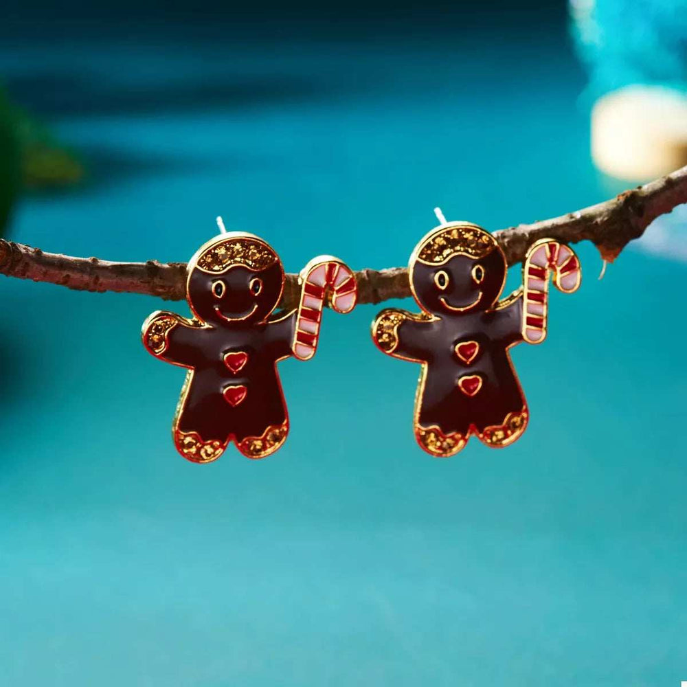 Alloy Gingerbread Man Stud Earrings - Trendsi - Flyclothing LLC