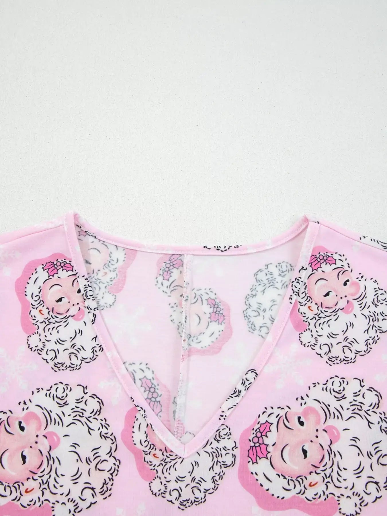 Santa Claus Print V Neck Tee Drawstring Pants 2pcs Lounge Set - Trendsi - Flyclothing LLC