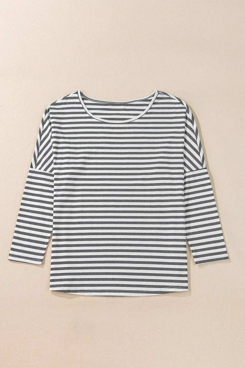 Striped Round Neck Long Sleeve Top - Trendsi - Flyclothing LLC