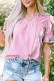 Floral Embroidered Puff Sleeve Blouse - Trendsi