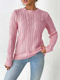 Cable-Knit Round Neck Long Sleeve Sweater - Trendsi - Flyclothing LLC