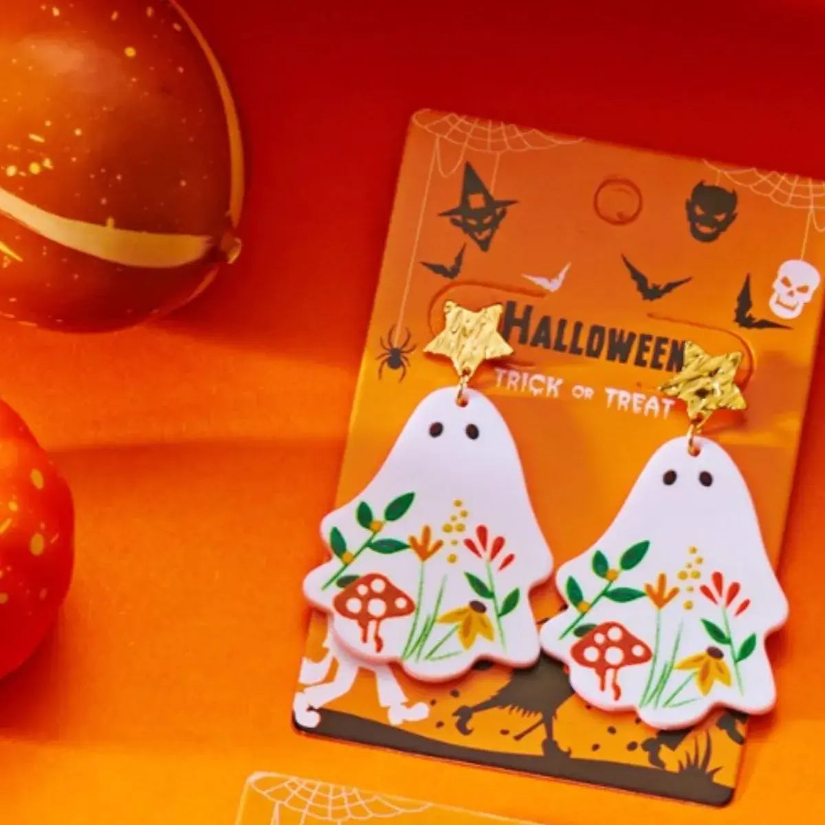 Whimsical Ghost Earrings with Floral Design - Trendsi - Flyclothing LLC