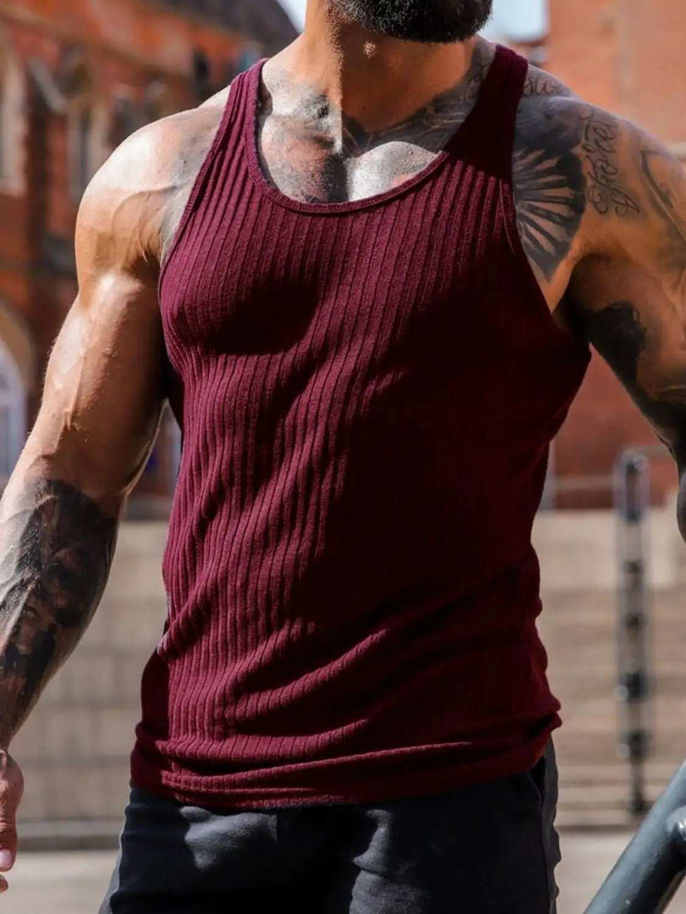 Men's Plus Size Round Neck Wide Strap Tank - Trendsi - Flyclothing LLC