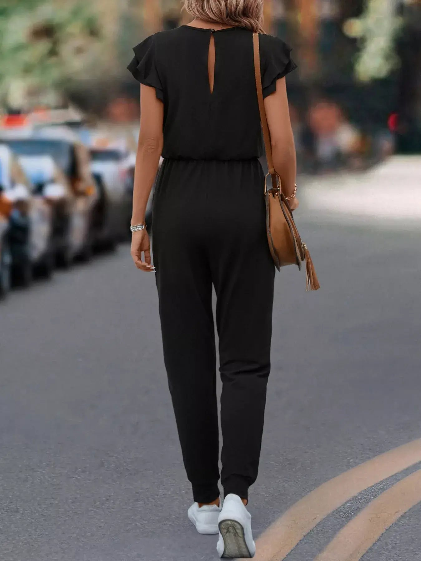 Ruffle Sleeve Drawstring Waist Casual Jumpsuit - Trendsi - Flyclothing LLC
