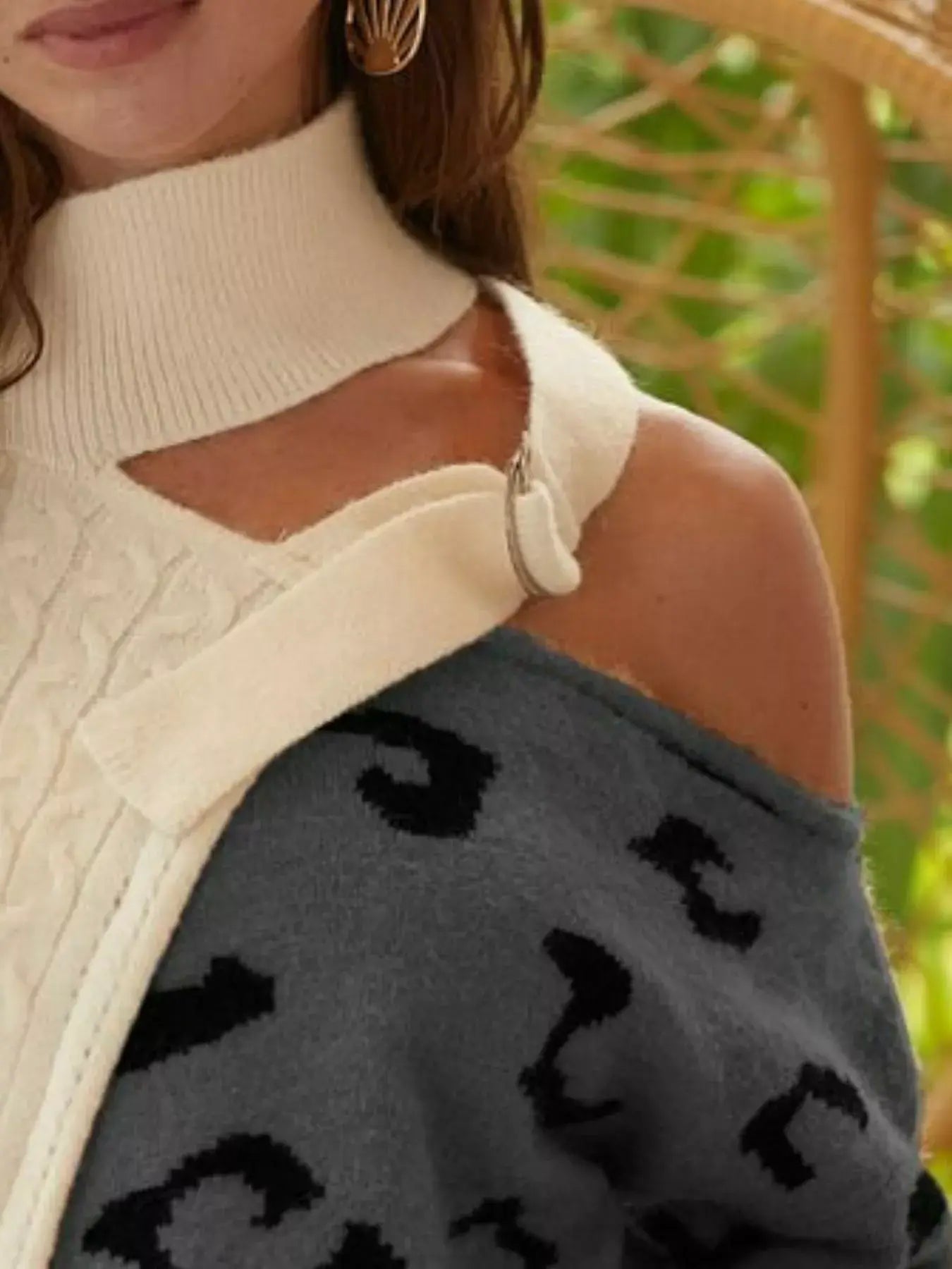 BiBi Cable-Knit Color Block One Shoulder Asymmetrical Sweater - Trendsi - Flyclothing LLC