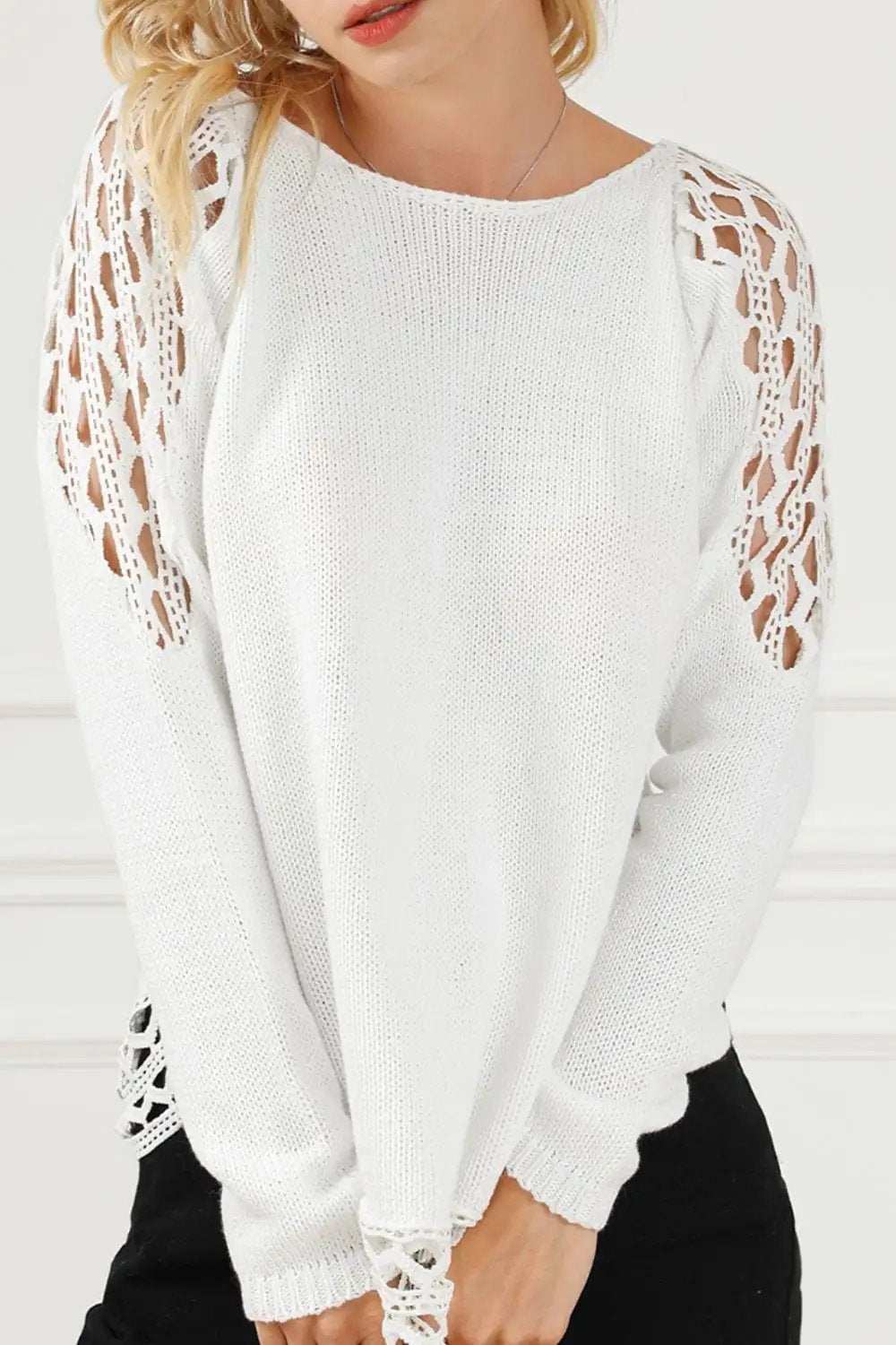 Scoop Neck Hollow Out Sweater - Trendsi - Flyclothing LLC