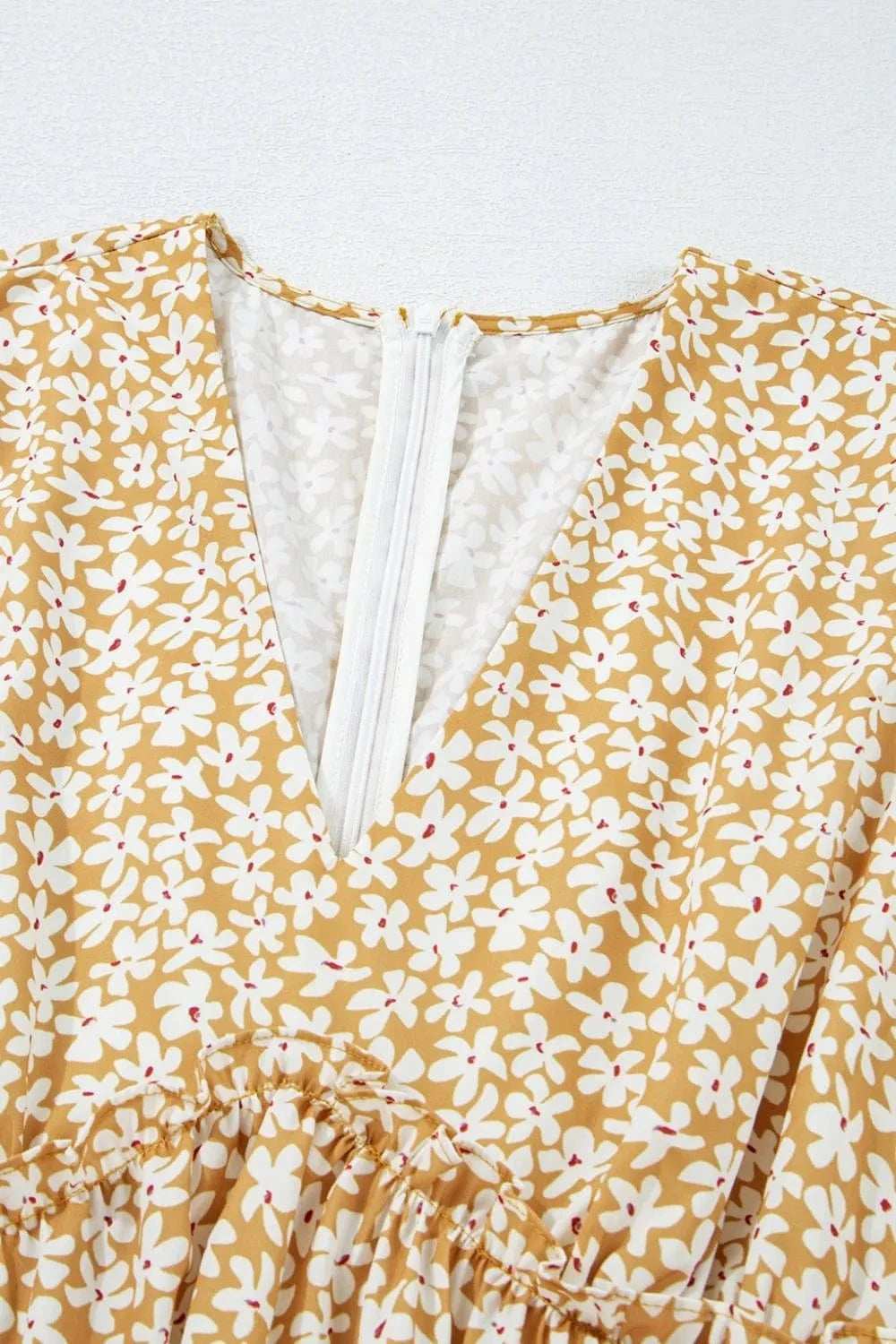 Floral Short Sleeve Surplice Frilly Tiered Mini Dress - Trendsi - Flyclothing LLC