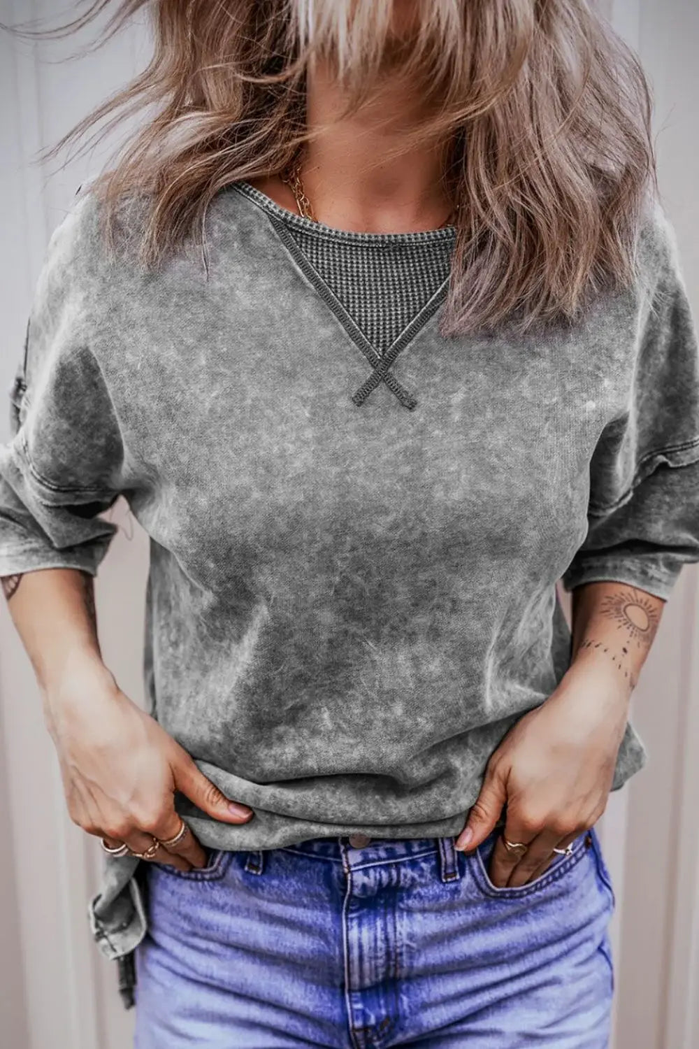 Mineral Wash Drop Shoulder Round Neck T-Shirt - Trendsi - Flyclothing LLC