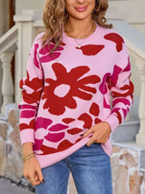 Floral Crew Neck Long Sleeve Sweater - Trendsi - Flyclothing LLC