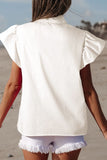 Lace Patchwork Ruffled Cap Sleeve Blouse - Trendsi