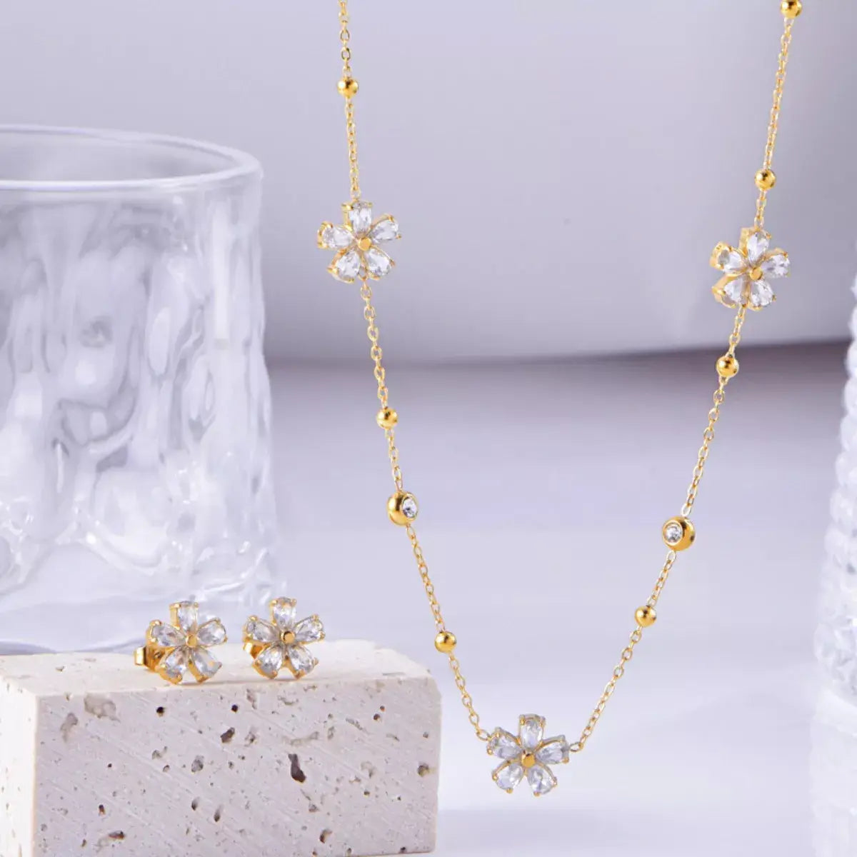 18K Gold-Plated Flower Jewelry Set - Trendsi - Flyclothing LLC