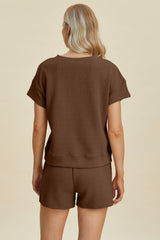 Double Take Full Size Texture Short Sleeve Top and Shorts Set - Trendsi
