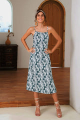 Slit Crisscross Printed Sleeveless Cami Dress - Trendsi - Flyclothing LLC