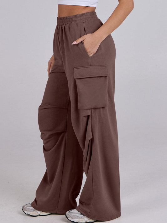 Elastic Waist Wide Leg Pants with Pockets - Trendsi