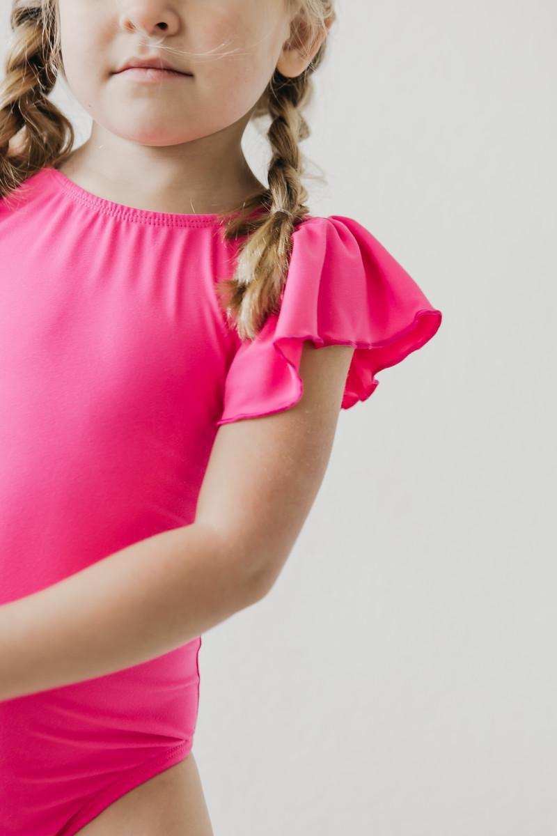 Hot Pink S/S Flutter Sleeve Leotard - Mila & Rose ® - Flyclothing LLC