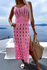Openwork Slit Scoop Neck Sleeveless Cover Up - Trendsi - Flyclothing LLC