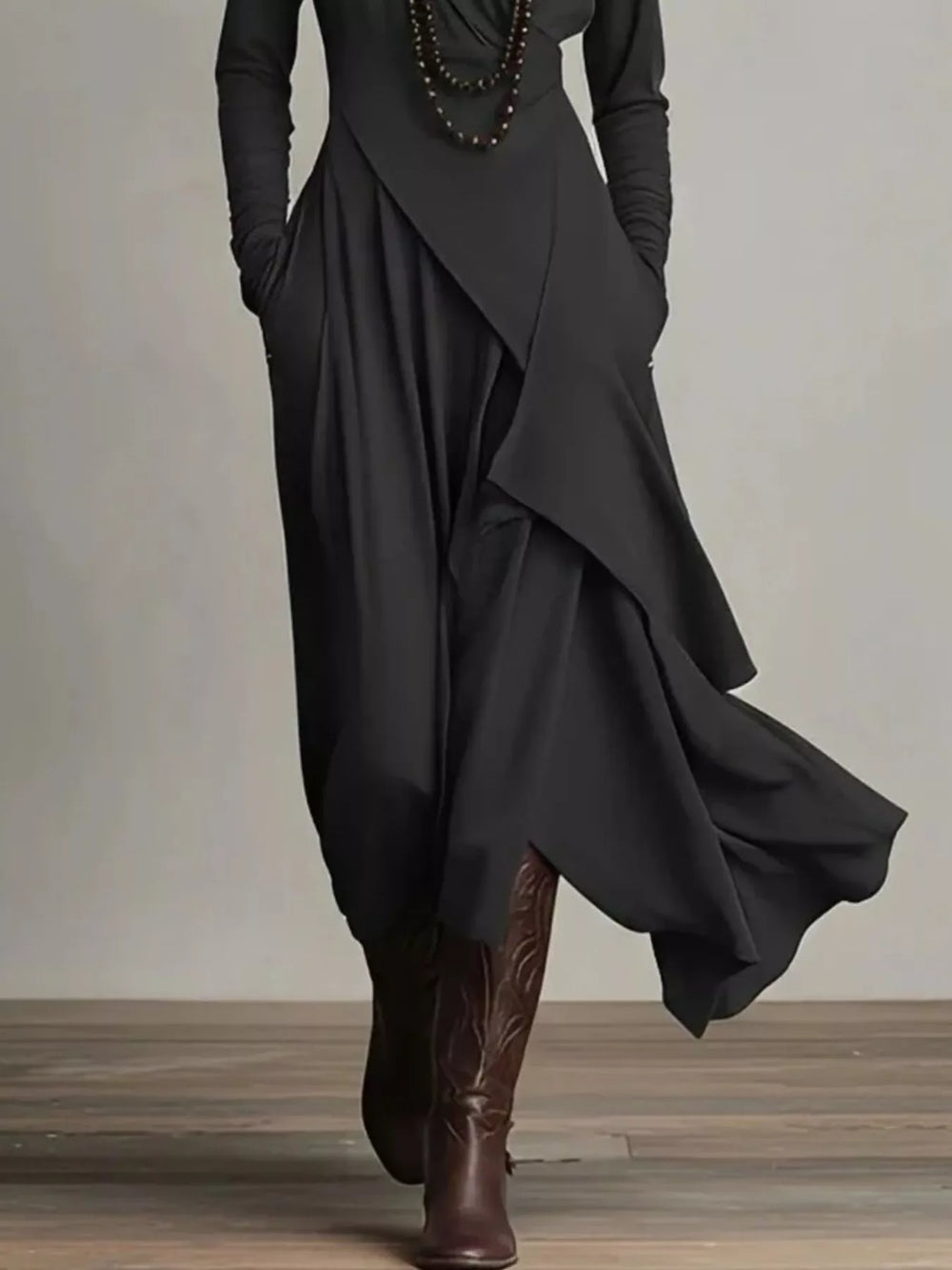 Full Size Asymmetrical Hem Turtleneck Dress Plus Size - Trendsi - Flyclothing LLC